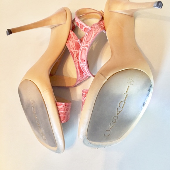 Exotic Leather Coral Pink Strappy Casadei Heels - Picture 7 of 8